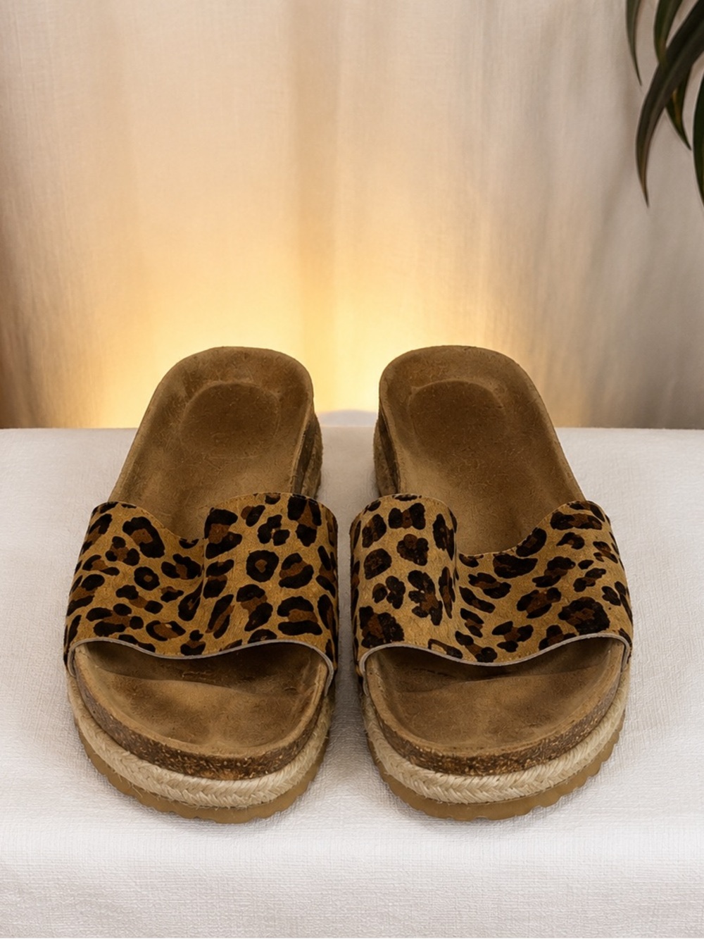 Leopard Print Slide Sandals - Women